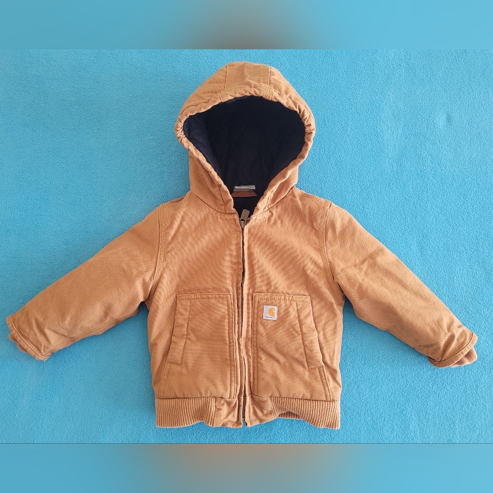 Carhartt Quilted Lined Tan Hooded Full Zip Jacket Infant Toddler Size 24 Months